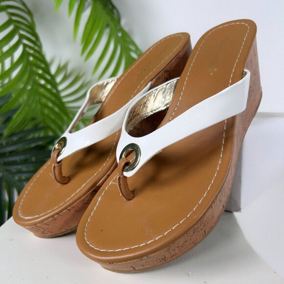 Y2K Style American Eagle Tan & White Chunky Platform Flip Flops Sandals / 7.5 - Picture 6 of 6